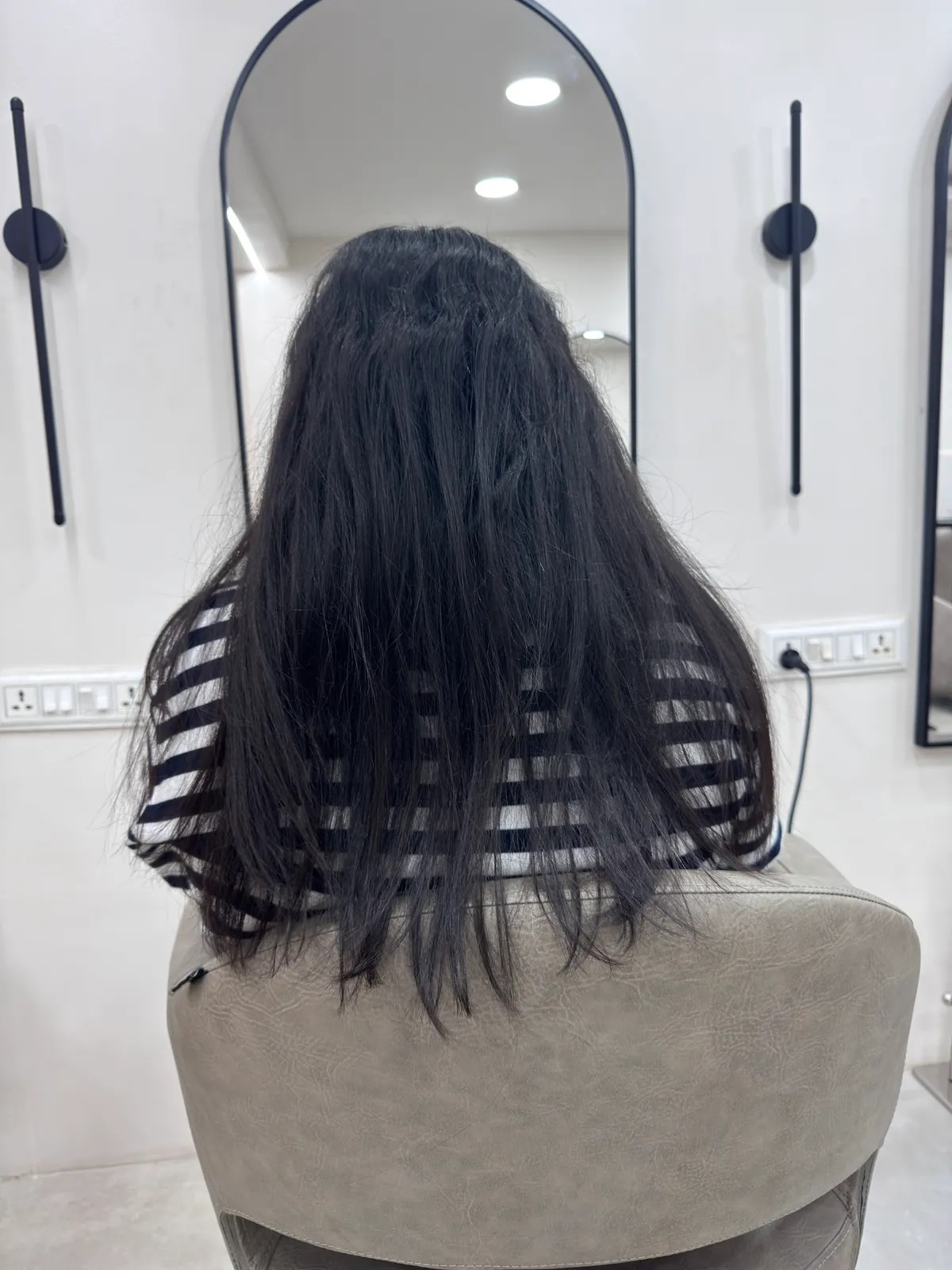 Natural dark hair before balayage color service